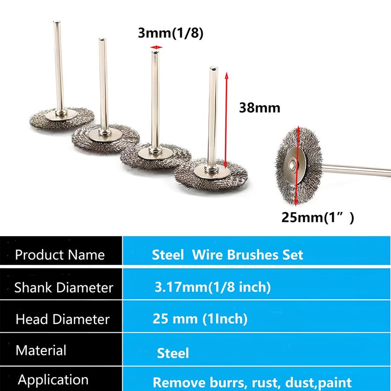 Preamer 20pcs 1" Steel Wire Brush Set for Cleaning , Small Wire Wheel Brush Rust Paint Removal Bits 1/8" Shank fit Polishing Rotary Tools , Drill - Image 2